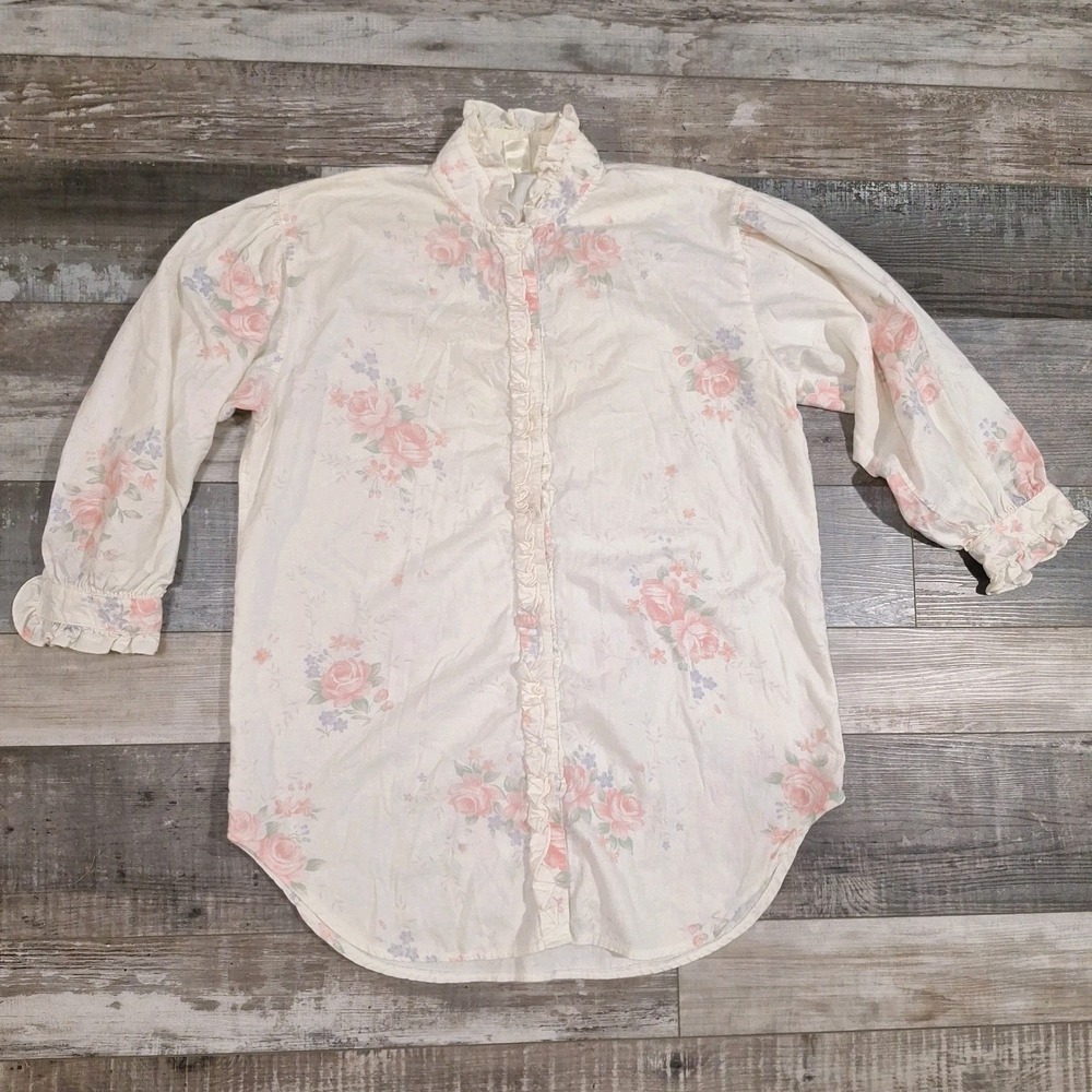 VTG Victoria's Secret Gold Label Cotton Nightgown M Ruffel Prairie Cottagecore